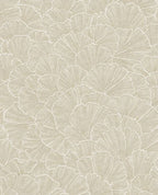 Ginkgo Fan wallpaper by Eijffinger, layered ginkgo leaf fan pattern in light olive sand, flat swatch