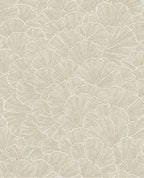 Ginkgo Fan wallpaper by Eijffinger, layered ginkgo leaf fan pattern in light olive sand, flat swatch