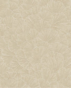 Ginkgo Fan wallpaper by Eijffinger, overlapping ginkgo fans in warm sandy beige, flat swatch