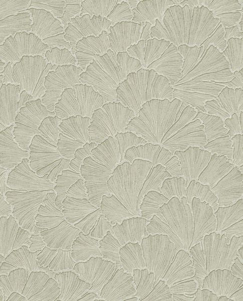 Ginkgo Fan wallpaper by Eijffinger, ginkgo leaf fan design in muted sage green, flat swatch