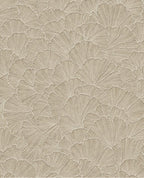 Ginkgo Fan wallpaper by Eijffinger, layered ginkgo fans in natural linen taupe, flat swatch