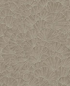 Ginkgo Fan wallpaper by Eijffinger, overlapping ginkgo leaf fans in deep greige mushroom, flat swatch