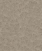 Ginkgo Fan wallpaper by Eijffinger, overlapping ginkgo leaf fans in deep greige mushroom, flat swatch