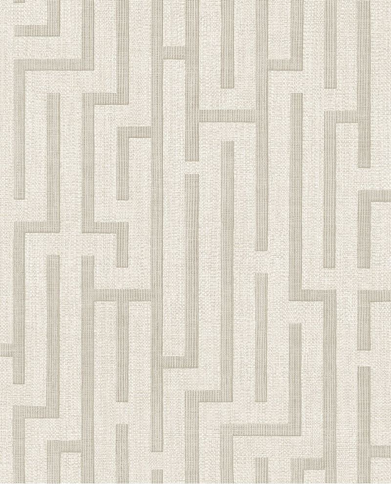 Maze wallpaper by Eijffinger, geometric maze fretwork lines on woven texture in soft cream grey, flat swatch