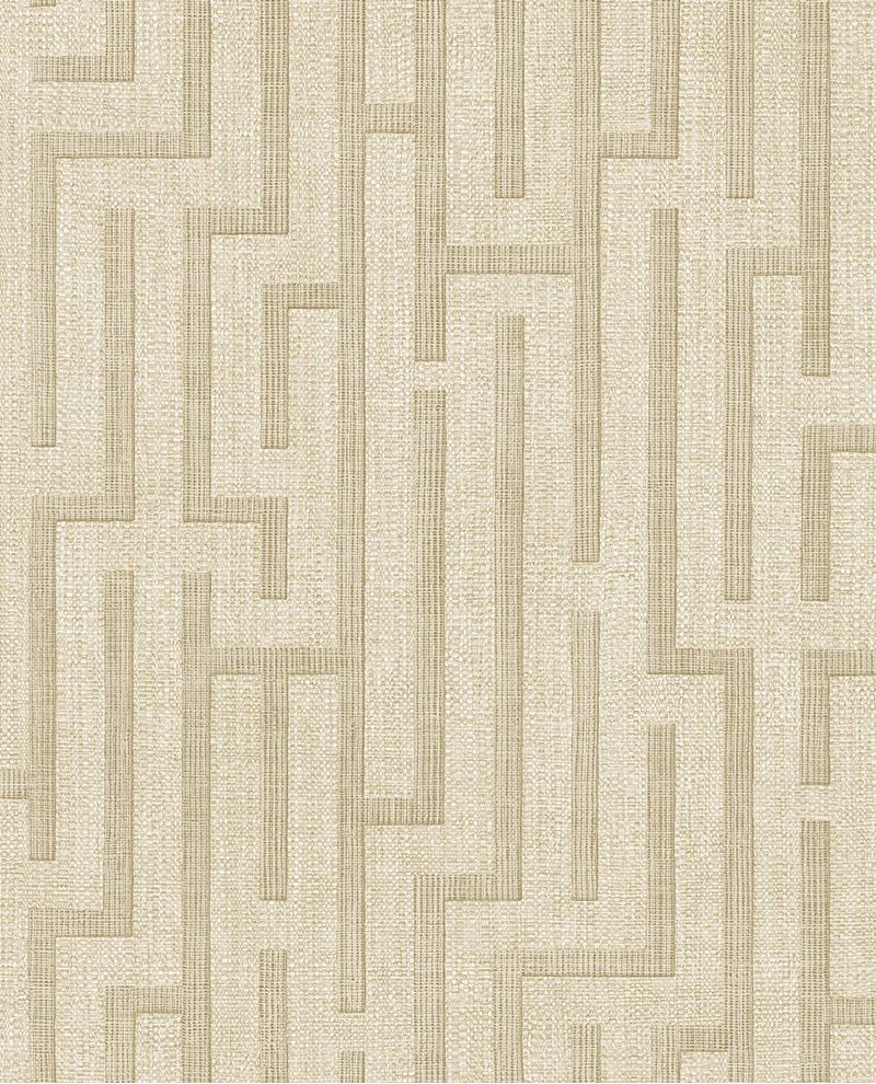 Maze wallpaper by Eijffinger, angular maze line pattern in warm beige on linen texture, flat swatch