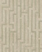 Maze wallpaper by Eijffinger, geometric maze design in muted sage green on woven ground, flat swatch