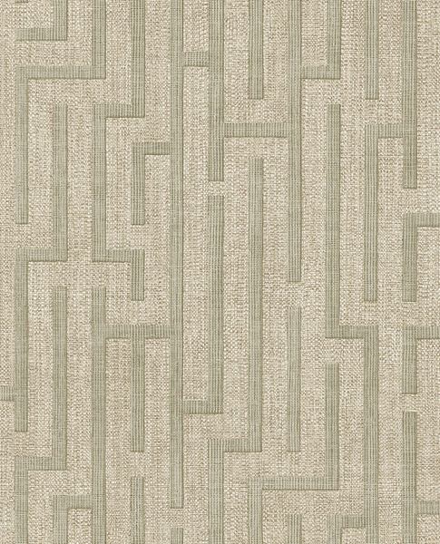 Maze wallpaper by Eijffinger, geometric maze design in muted sage green on woven ground, flat swatch
