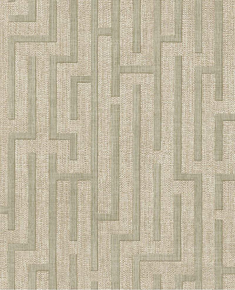 Maze wallpaper by Eijffinger, geometric maze design in muted sage green on woven ground, flat swatch