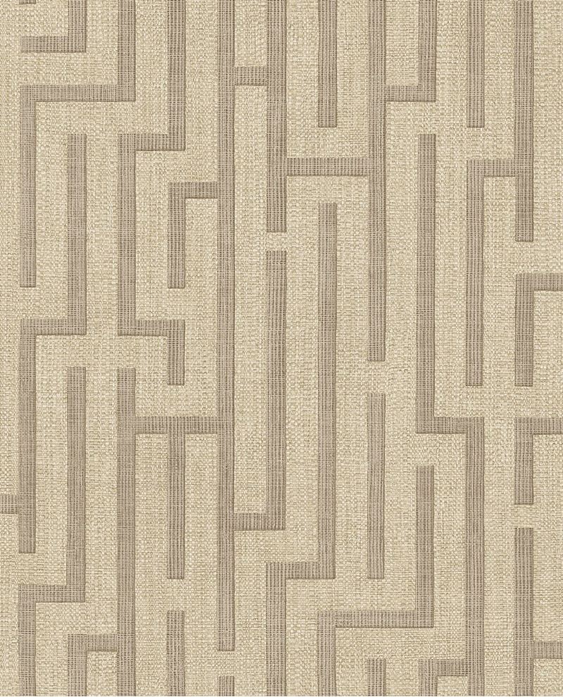 Maze wallpaper by Eijffinger, maze fretwork lines in taupe brown on textured weave, flat swatch