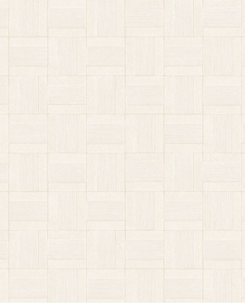 Basket Weave wallpaper by Eijffinger, woven basketweave grid of square tiles in soft ivory cream, flat swatch
