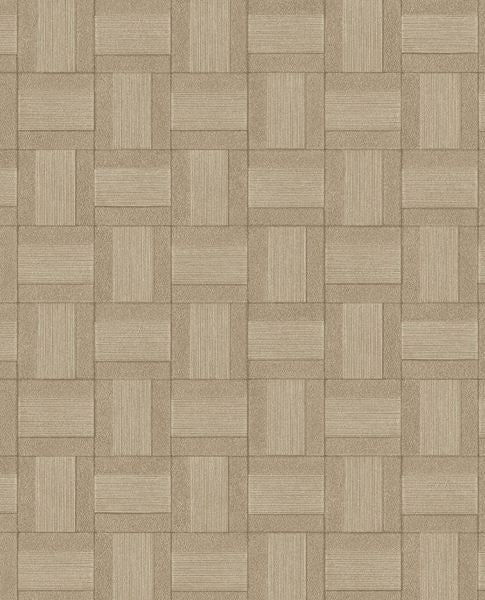 Basket Weave wallpaper by Eijffinger, woven square tile grid in golden tan brown, flat swatch