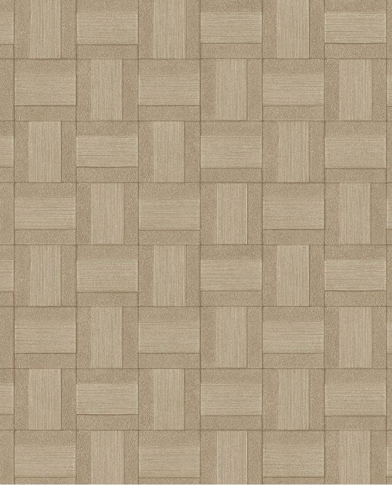 Basket Weave wallpaper by Eijffinger, woven square tile grid in golden tan brown, flat swatch