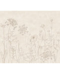 Wildflower Meadow wall mural by Eijffinger, hand-drawn meadow flowers and grasses on a soft cream plaster background