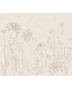 Wildflower Meadow wall mural by Eijffinger, hand-drawn meadow flowers and grasses on a soft cream plaster background