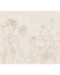Wildflower Meadow wall mural by Eijffinger, hand-drawn meadow flowers and grasses on a soft cream plaster background