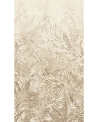 Botanical Grove wall mural by Eijffinger, layered ferns and palm leaves fading from cream to warm beige, portrait crop