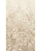 Botanical Grove wall mural by Eijffinger, layered ferns and palm leaves fading from cream to warm beige, portrait crop
