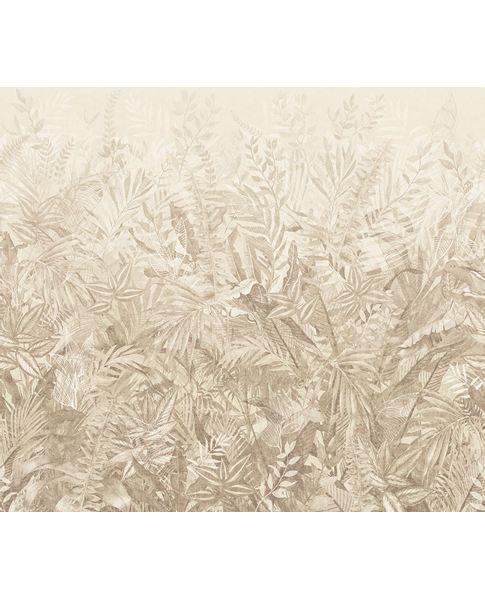 Botanical Grove wall mural by Eijffinger, dense fern and foliage panel in soft beige with a fading ombre effect