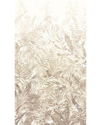 Botanical Grove wall mural by Eijffinger, leafy ferns and palms in light sandy beige tones, portrait crop