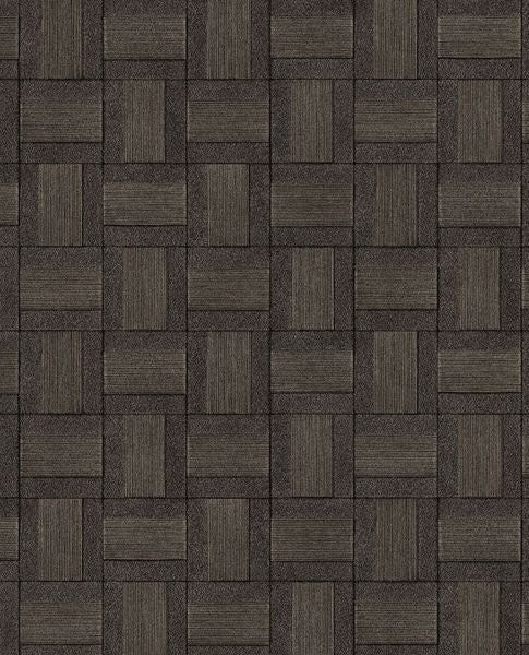 Basket Weave wallpaper by Eijffinger, woven square tile grid in deep espresso brown, flat swatch