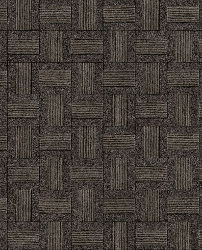 Basket Weave wallpaper by Eijffinger, woven square tile grid in deep espresso brown, flat swatch