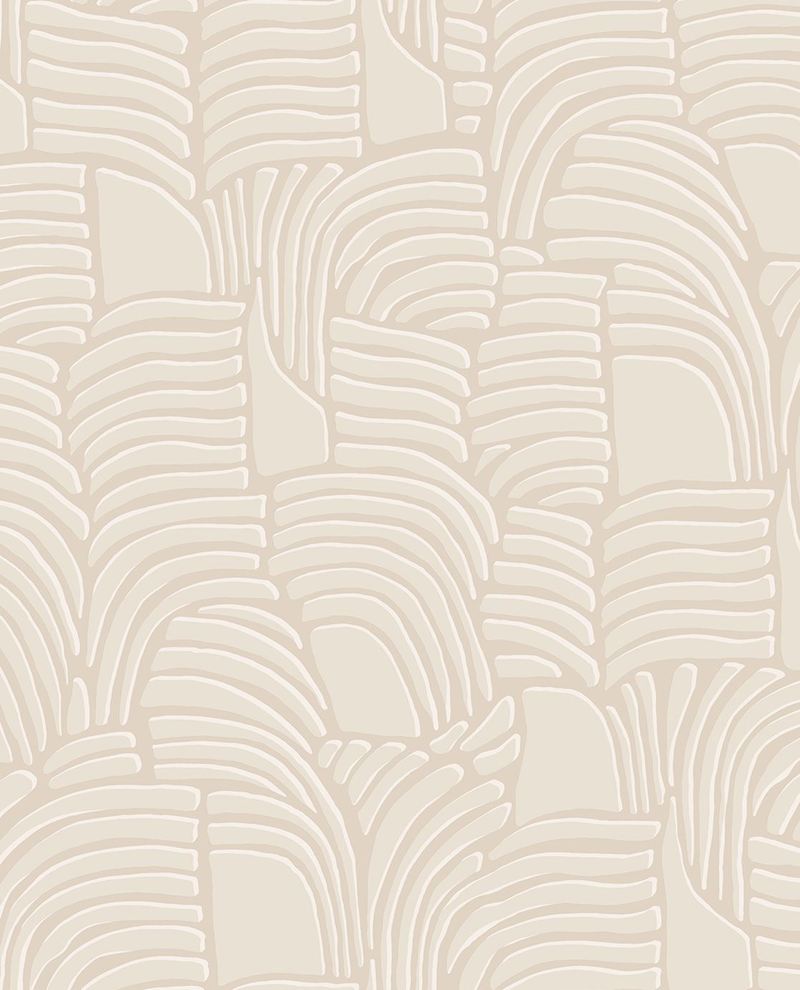 Dune Arch wallpaper by Eijffinger, hand-drawn arching ribbed dune shapes in soft blush cream, flat swatch close-up