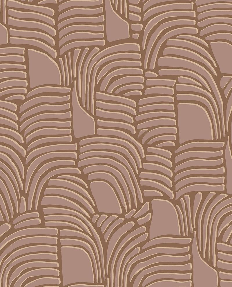 Dune Arch wallpaper by Eijffinger in dusky mauve pink on tan, sketched arched dune motif, flat swatch