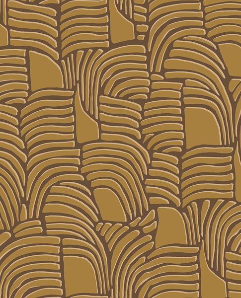 Dune Arch wallpaper by Eijffinger in golden mustard on brown, arching ribbed dune design, flat swatch