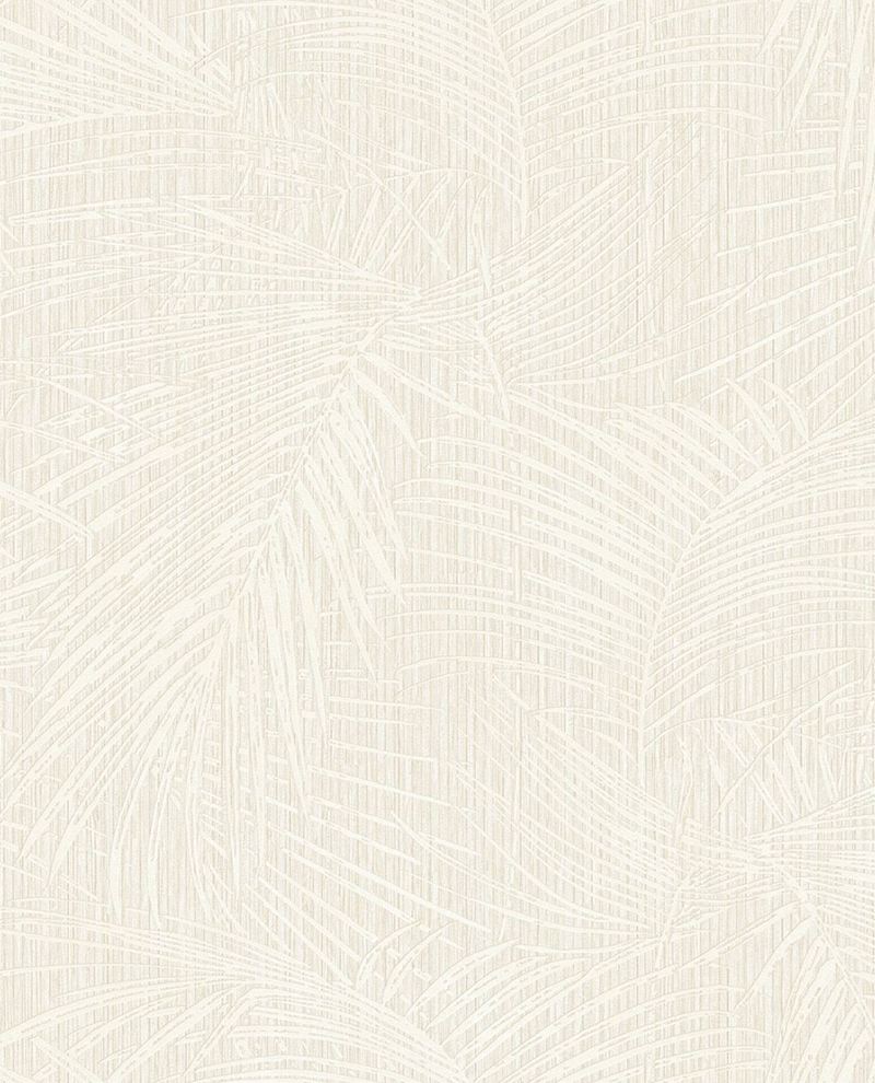 Woven Palm wallpaper by Eijffinger, cream palm fronds on a woven grasscloth texture, flat pattern swatch