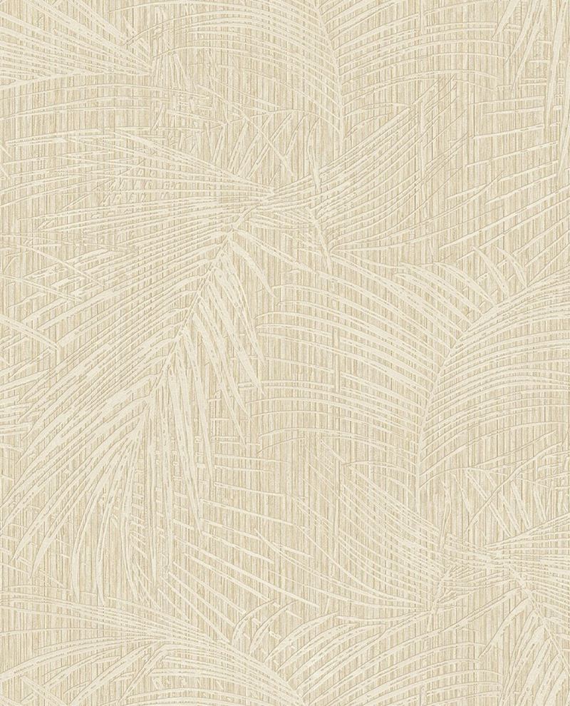 Woven Palm wallpaper by Eijffinger in sand beige, textured palm leaf design on woven ground, flat swatch