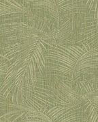 Woven Palm wallpaper by Eijffinger in olive green, textured palm leaf pattern on grasscloth, flat swatch