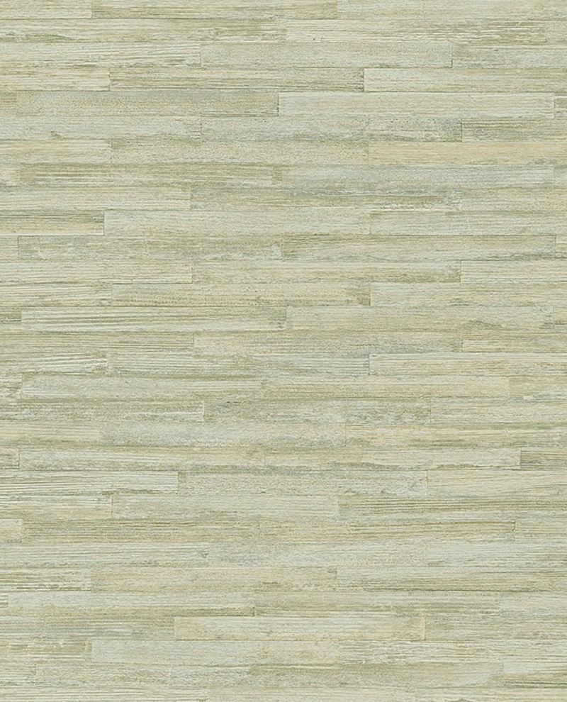 Woven Plank wallpaper by Eijffinger in pale green, weathered timber plank texture, flat swatch