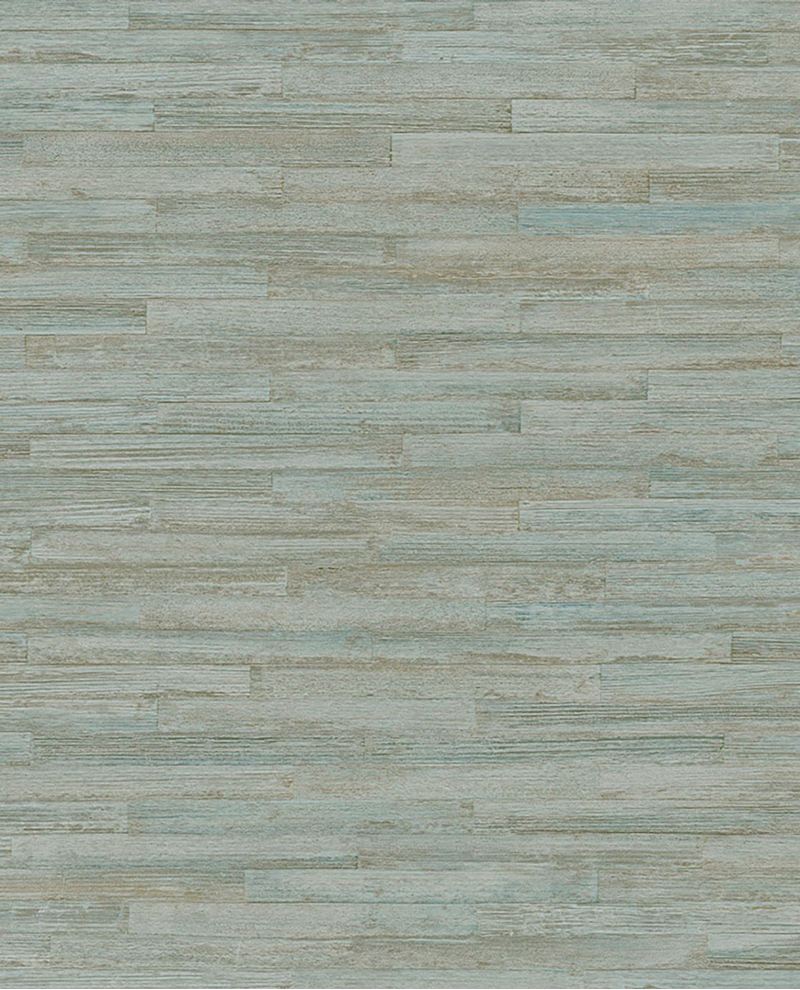 Woven Plank wallpaper by Eijffinger in blue-grey green, weathered wood-plank design, flat swatch