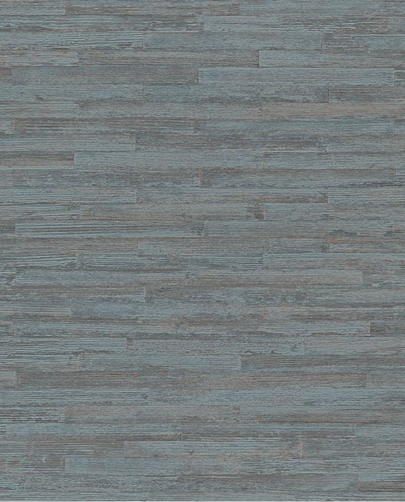 Woven Plank wallpaper by Eijffinger in deep teal blue, faux timber plank texture, flat pattern swatch