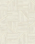 Marquetry Inlay wallpaper by Eijffinger in cream, geometric wood-marquetry blocks with fine inlay lines, flat swatch