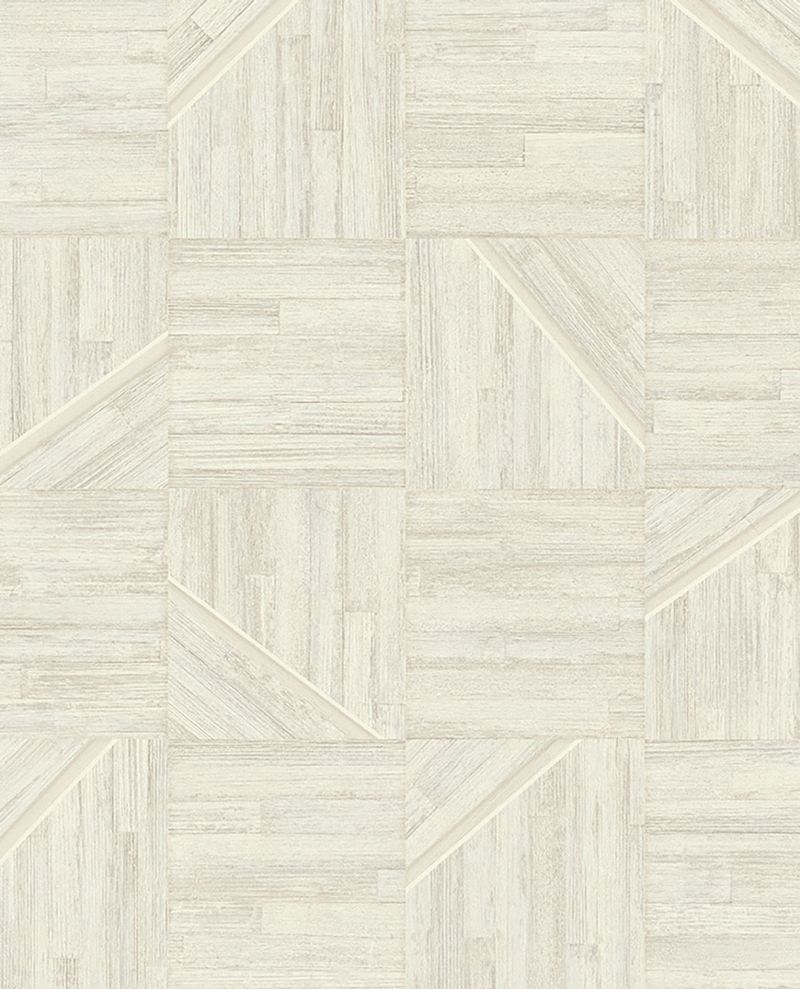 Marquetry Inlay wallpaper by Eijffinger in cream, geometric wood-marquetry blocks with fine inlay lines, flat swatch