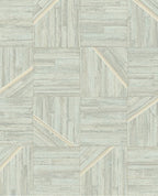 Marquetry Inlay wallpaper by Eijffinger in soft grey-blue, geometric wood-block marquetry design, flat swatch
