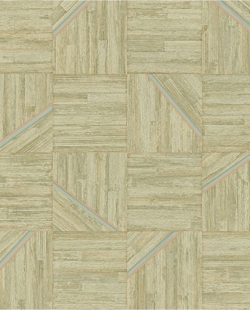 Marquetry Inlay wallpaper by Eijffinger in sage green, marquetry block pattern with diagonal inlays, flat swatch