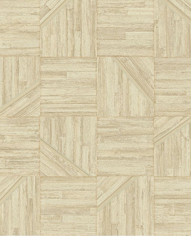 Marquetry Inlay wallpaper by Eijffinger in sandy beige, geometric wood-marquetry design, flat pattern swatch
