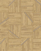 Marquetry Inlay wallpaper by Eijffinger in warm gold oak, geometric wood-block marquetry with inlay lines, flat swatch