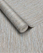 Fine Reed wallpaper by Eijffinger in soft neutral tones, partly unrolled roll showing the vertical reed texture