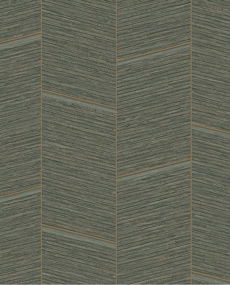 Woven Chevron wallpaper by Eijffinger in deep slate green, woven chevron texture, flat swatch