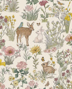 Whispering Meadow wallpaper by Eijffinger – woodland deer and wildflower meadow design