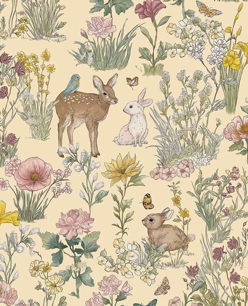 Whispering Meadow wallpaper by Eijffinger – woodland deer and wildflower meadow design