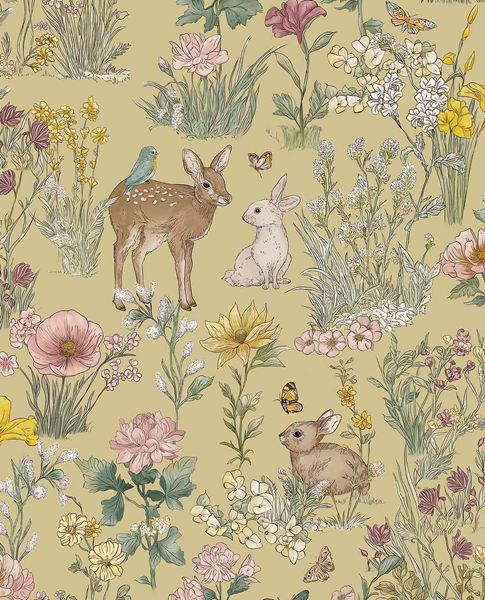 Whispering Meadow wallpaper by Eijffinger – woodland deer and wildflower meadow design
