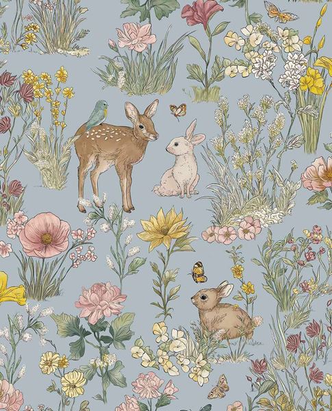Whispering Meadow wallpaper by Eijffinger – woodland deer and wildflower meadow design