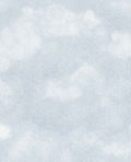 Daydream Clouds wallpaper by Eijffinger, soft white clouds on a pale blue sky, flat roll swatch.