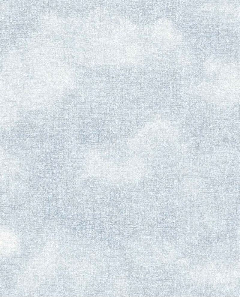 Daydream Clouds wallpaper by Eijffinger, soft white clouds on a pale blue sky, flat roll swatch.