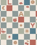 Alphabet Play wallpaper by Eijffinger – checkerboard letters and icons design