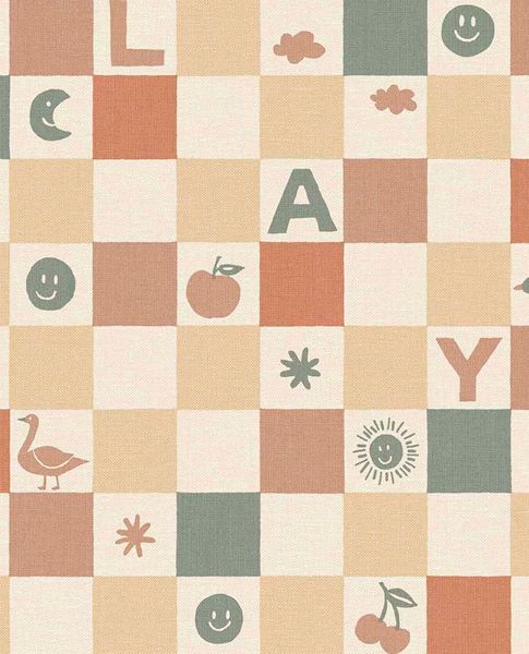 Alphabet Play wallpaper by Eijffinger – checkerboard letters and icons design